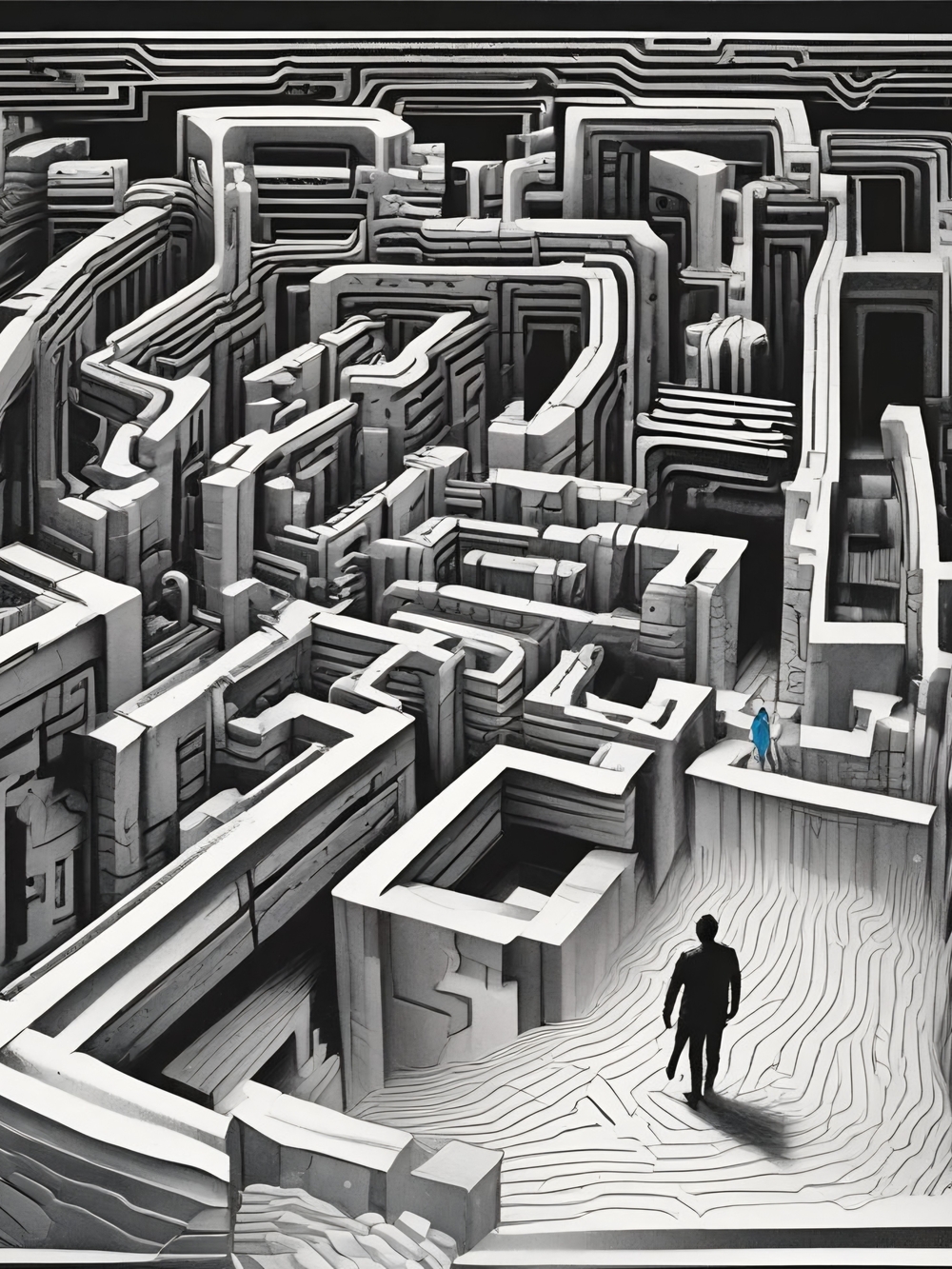 Monochrome Maze Art Print in Black & White